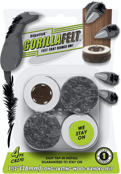 GorillaFelt Chair Leg Floor Protectors/Felt Chair Glides (Set of 16) Tap-On Felt Furniture Pads Guaranteed to Stay On, 1 Inch Round Chair Sliders