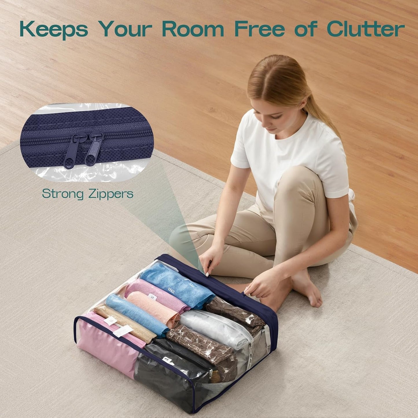 5PACK Clear Zippered Storage Bag for Clothes, 22L Clear Storage Bags, and Blanket Storage Bags for Bedding, Blankets, Comforters, Clothing, Books, DVD & CD (White)