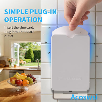 Indoor Fly Trap Plug in, Flying Insect Trap with Blue UV Light, Fruit Fly & Gnat Trap for Indoors, Mess-Free Bug Catcher for Home, 1 Device + 5 Refill Glue Cards