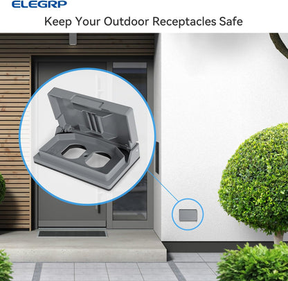 ELEGRP Horizontal Outdoor Cover for Duplex Receptacles, 2-Hole Weatherproof Wall Plate, Outdoor Electrical Outlet Cover, Standard Size 1-Gang 4.55” x 3.02”, Thermoplastic, 1 Pack, Grey