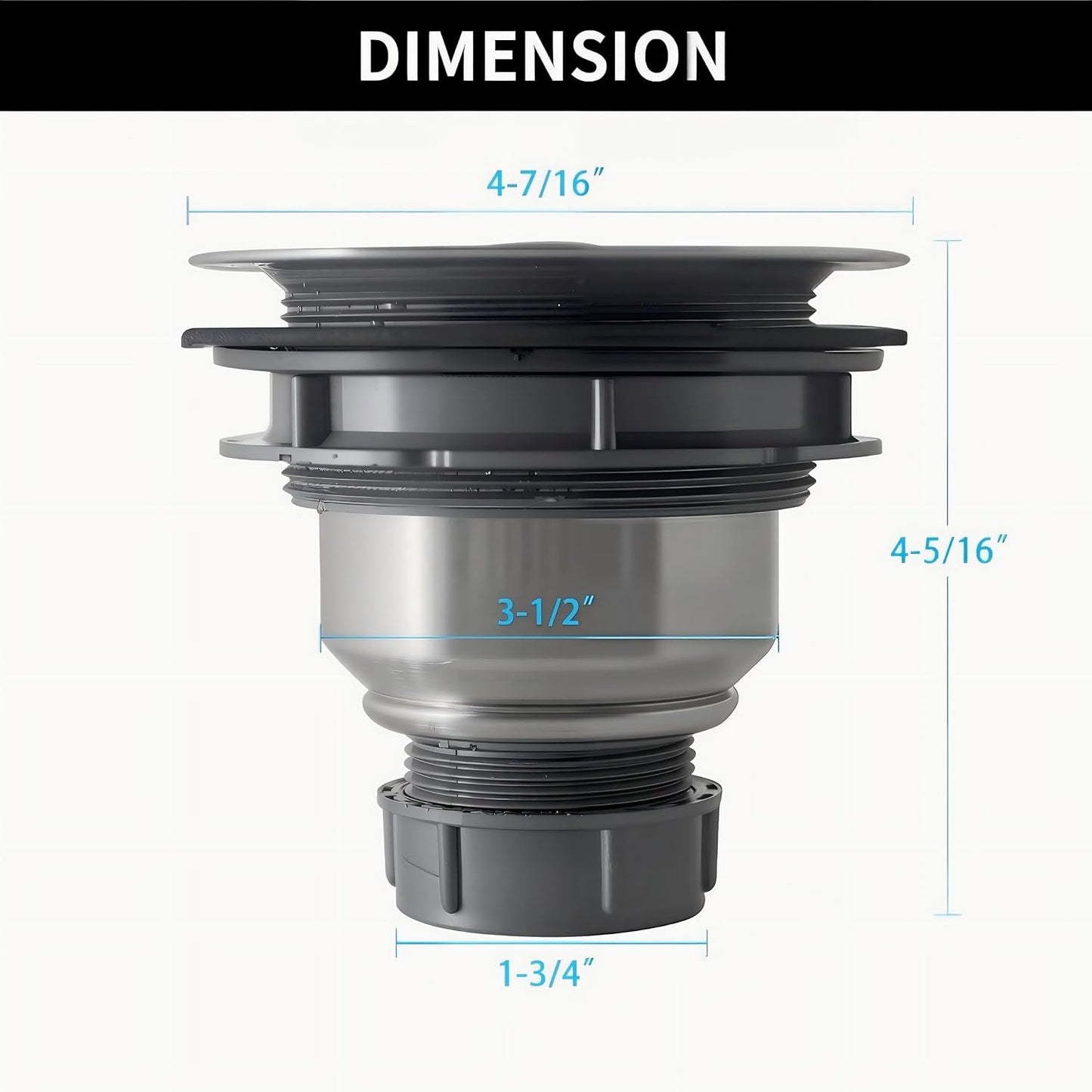 Kitchen Sink Drain Assembly Kit, 3-1/2 Inch Brushed 304 Stainless Steel Basket Strainer with Deep Removable Basket, Stopper & Cover Lid, Fits Standard Kitchen Sinks