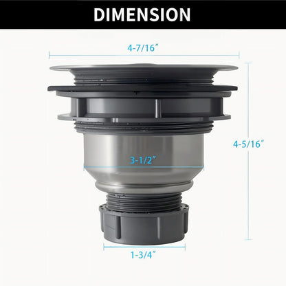 Kitchen Sink Drain Assembly Kit, 3-1/2 Inch Brushed 304 Stainless Steel Basket Strainer with Deep Removable Basket, Stopper & Cover Lid, Fits Standard Kitchen Sinks