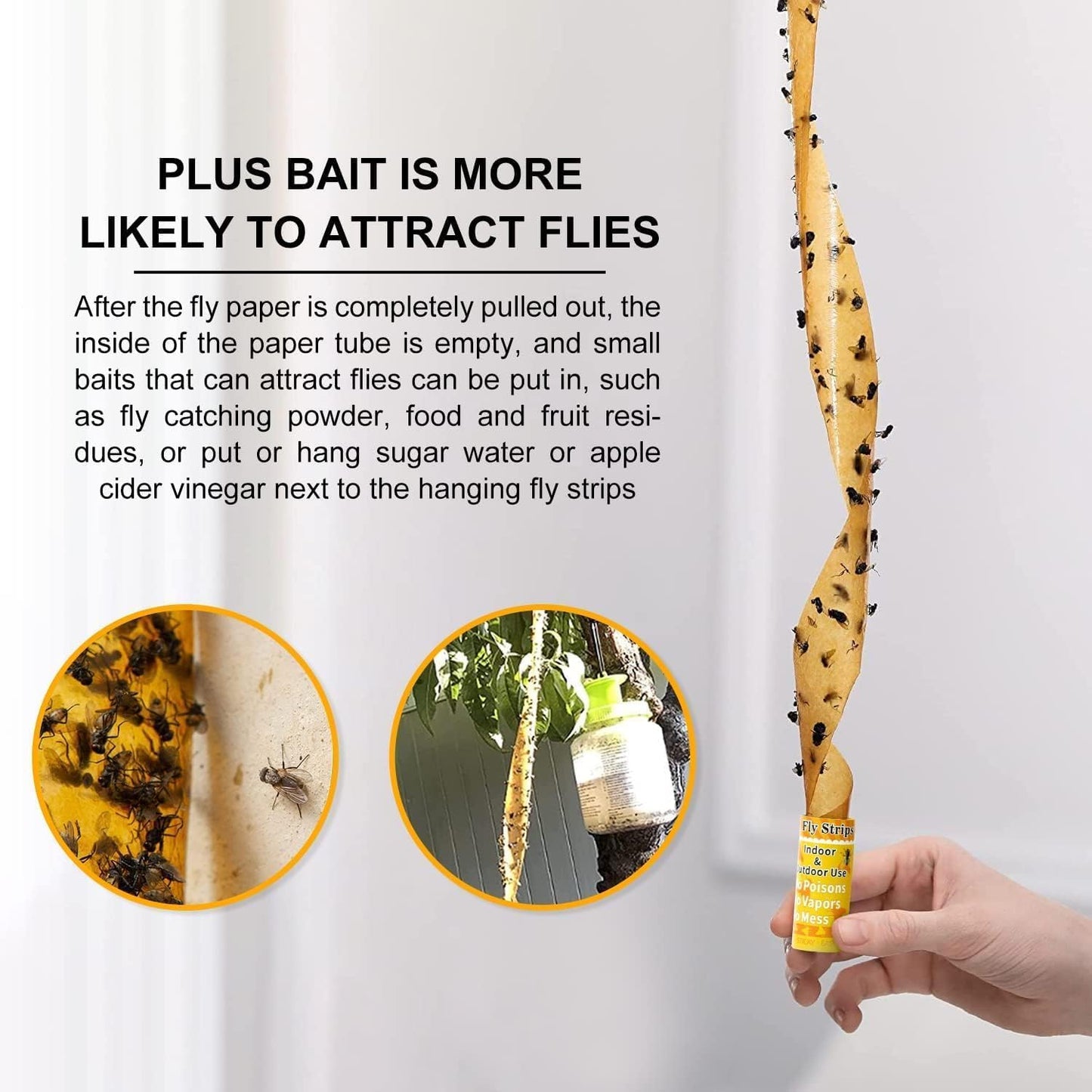 Fly Strips Trap Indoor Sticky Hanging, 24 Pack Fly Paper Traps Outdoor, Flies Tape Paper Ribbon Rolls for Home Kitchen, Fruit & Bug Gnat Catchers for Inside, Killer for Winged Insect