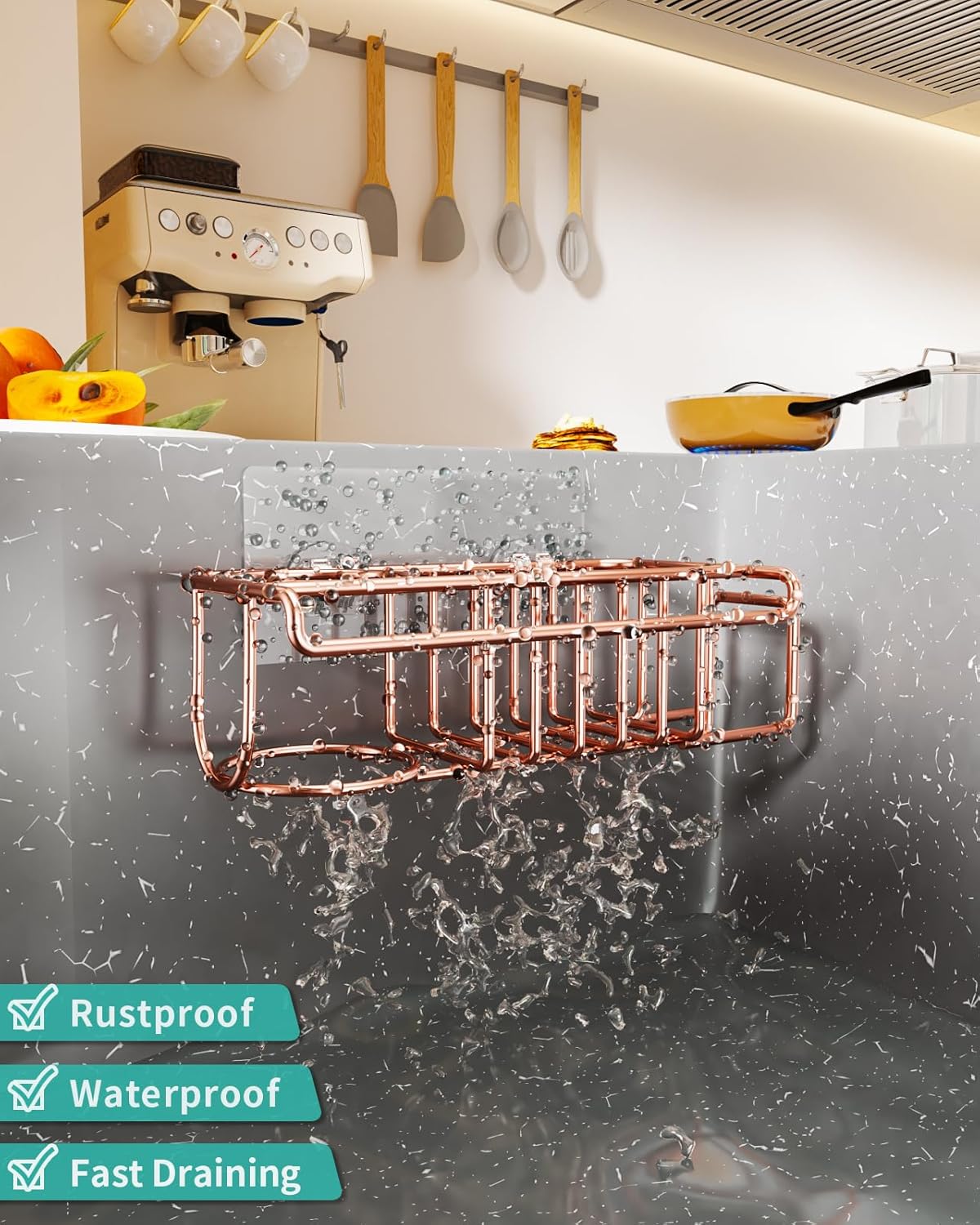 HapiRm 4 in 1 Sink Caddy Sponge Holder, SUS304 Stainless Steel Kitchen Brush Holder and Dish Cloth Hanger, Kitchen Organizers and Storage Essentials - Silver