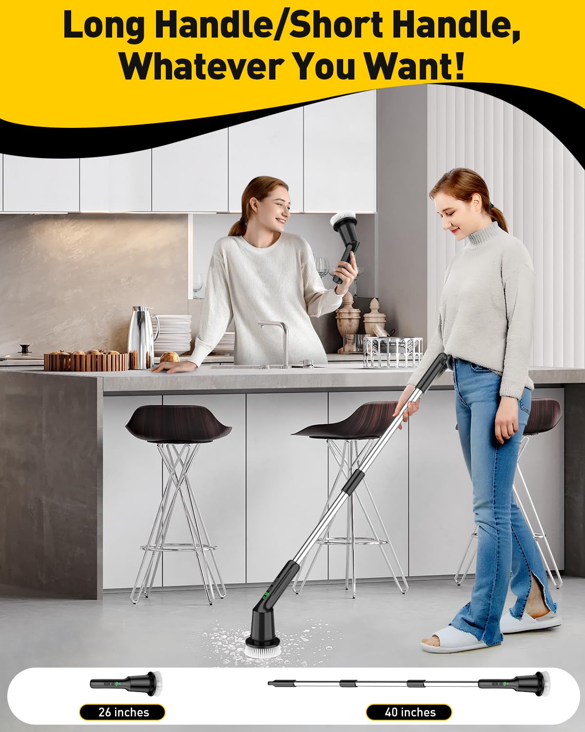Shower Scrubber with Long Handle, Shower Cleaner Brush with 8 Floor Machine Pads, Cordless Electric Spin Scrubber for Cleaning with 2 Speed, Cleaning Supplies for Bathroom Bathtub Kitchen Floor Tile