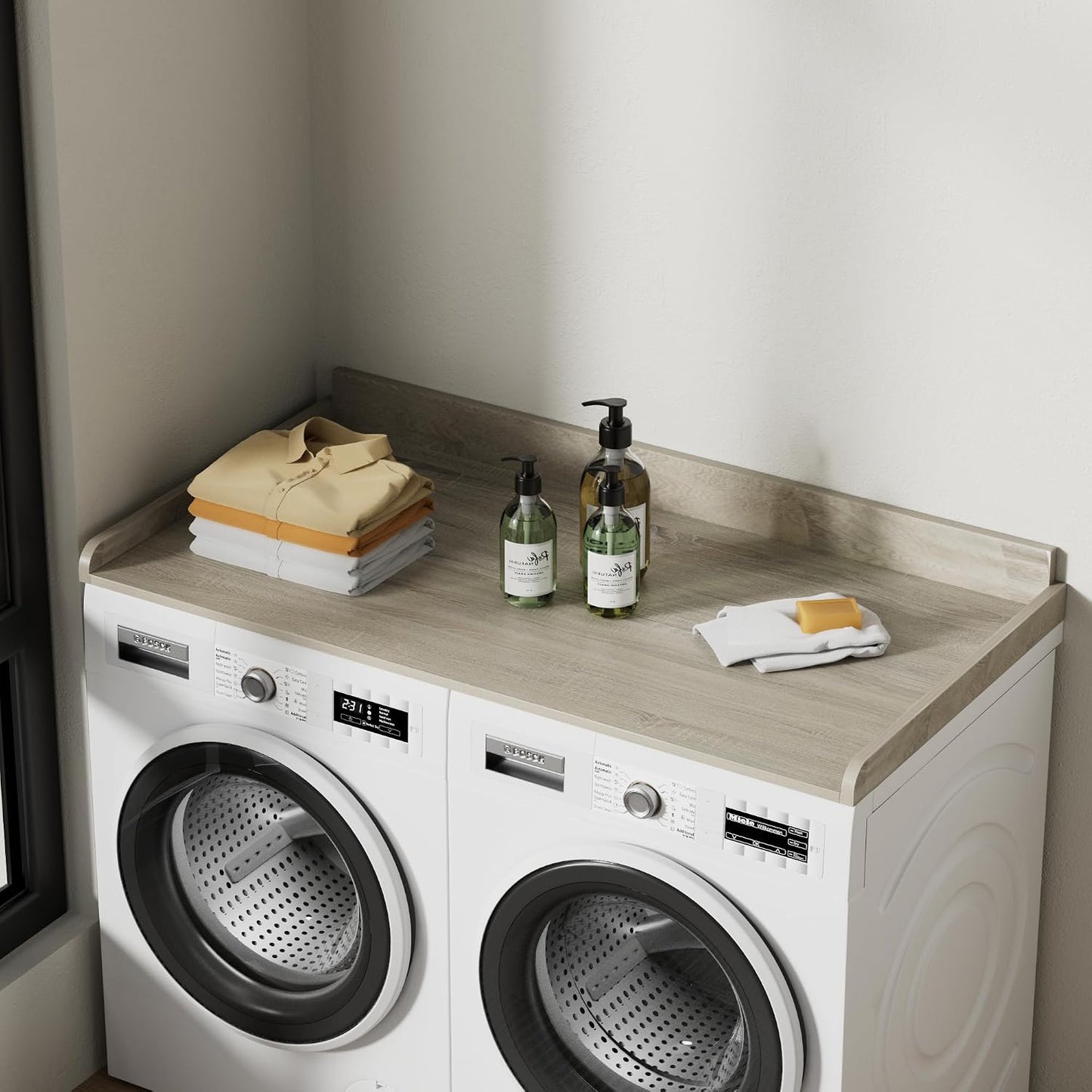 Washer Dryer Countertop with Shelf, Washer Dryer Topper, Solid Wood Washers and Dryers Countertop, 54" Width x 27.5" Depth Laundry Countertop for Laundry Room Organization and Storage, Black