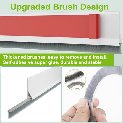 2 PCS Door Draft Stopper for Bottom with Brush, Self Adhesive Door Sweep for Exterior/Interior Doors, Bottom Seal Strip for Protection Against Bug, Dust, 2" W x 39" L, White