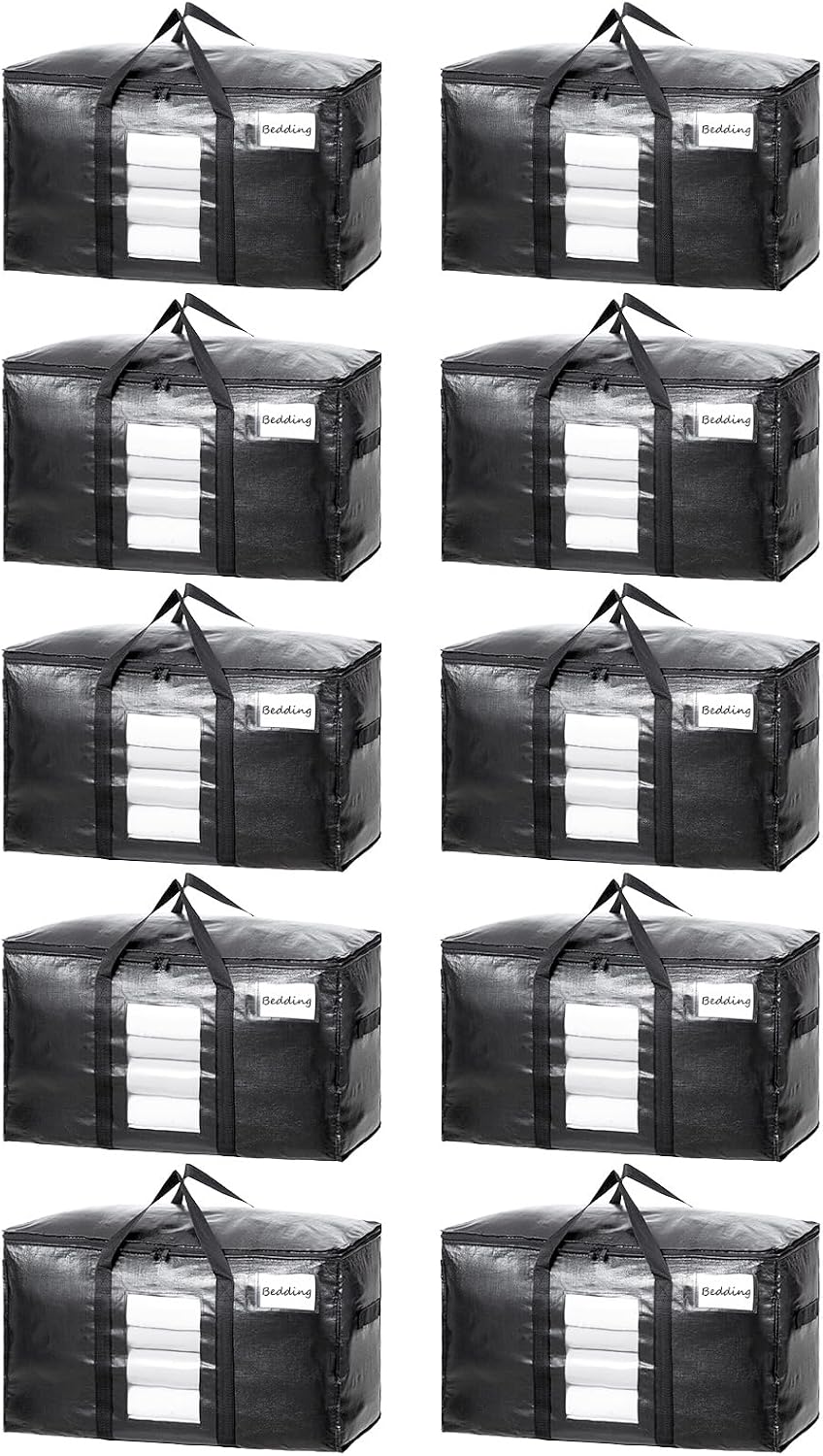 TAILI Extra Large Moving Bags, 4 Pack Blue Heavy Duty Totes For Storage with Visible Window, Wrap Around Handles, Storage Bags for Space Saving, Alternative to Moving Boxes