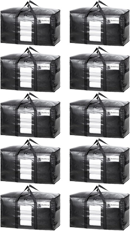 TAILI Extra Large Moving Bags, 4 Pack Blue Heavy Duty Totes For Storage with Visible Window, Wrap Around Handles, Storage Bags for Space Saving, Alternative to Moving Boxes