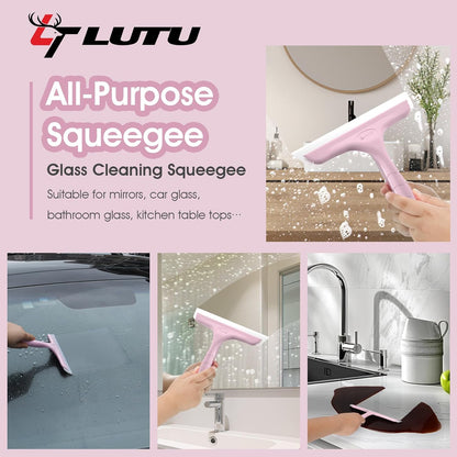 5" Silicone Shower Squeegee for Glass Doors & Car Windows - Small & Mini Size Streak-Free Cleaner, Bathroom, Mirror, Tile Scraper - Compact Pink with Hanging Hole, Kitchen Safe Water Blade