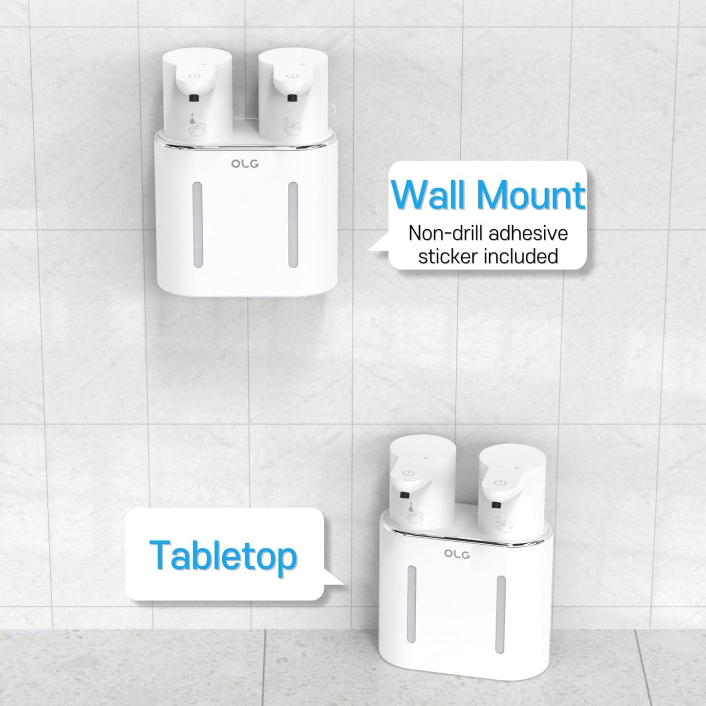 OLG Touchless Soap Dispenser - Automatic Hand - Dual Tank - 27 fl oz - Dish Detergent - Kitchen Bathroom - Foam and Liquid