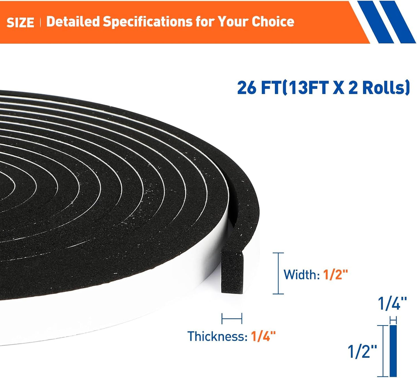 MAGZO Weather Stripping Door Seal, 1/2 Inch Wide X 1/8 Inch Thick Adhesive Foam Tape Soundproof Weatherstripping for Windows, 3 Rolls Total 50FT Black