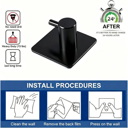 4pcs, Adhesive Heavy Duty Wall Hooks, Waterproof Stainless Steel Hooks, Wall Mount, Silvery