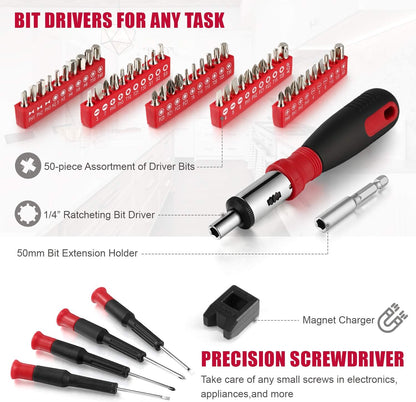 Eastvolt 128-Piece Home Repair Tool Set, Tool Sets for Homeowners, General Household Hand Tool Set with Storage Toolbox, EVHT12801, Black + Red (ASK01)