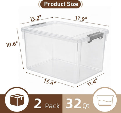 Citylife 57 QT Plastic Storage Bins with Double-Opening Lids, Storage Containers for Organizing, Large Clear Storage Box for Closet, Blankets, 2 Packs