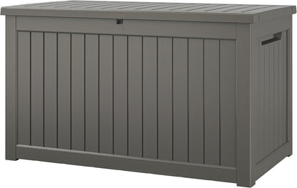 NUNU LAB Outdoor Storage Box, 45 Gallon Outside Deck Box Waterproof, Resin Outdoor Storage Cabinet With Lockable Lid, Backyard Storage Bench For Garden Tools, Patio Cushions, Pool Tools, Black