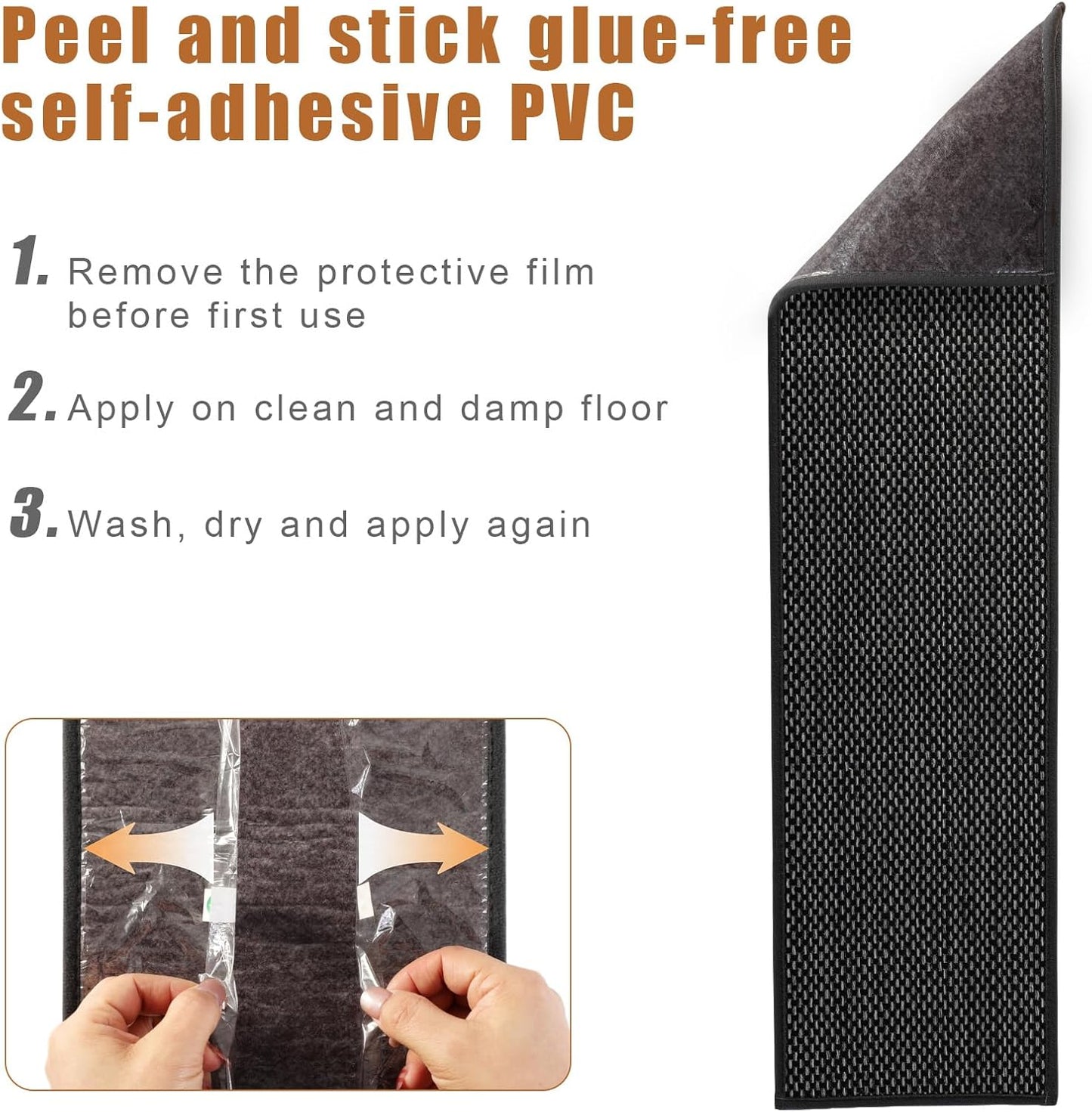 15Pcs Stair Treads for Wooden Steps With Self Adhesive, 8"x30" Non Slip Stair Runners-Peel & Stick Indoor Stair Carpet Runner, Resistant Runner for Kids, Elders and Pets, Black
