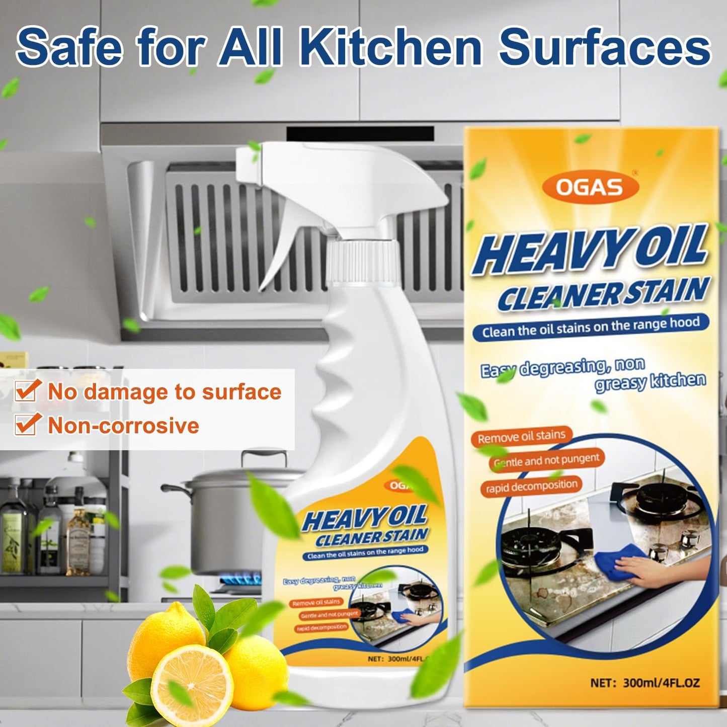 Heavy Duty Kitchen Degreaser Spray – Multi-Surface Oil & Grease Remover for Oven, Stovetop, Grill, Range Hood & Cookware, Non-Abrasive Low-Odor Formula, Effective Cleaner for Kitchen Surfaces