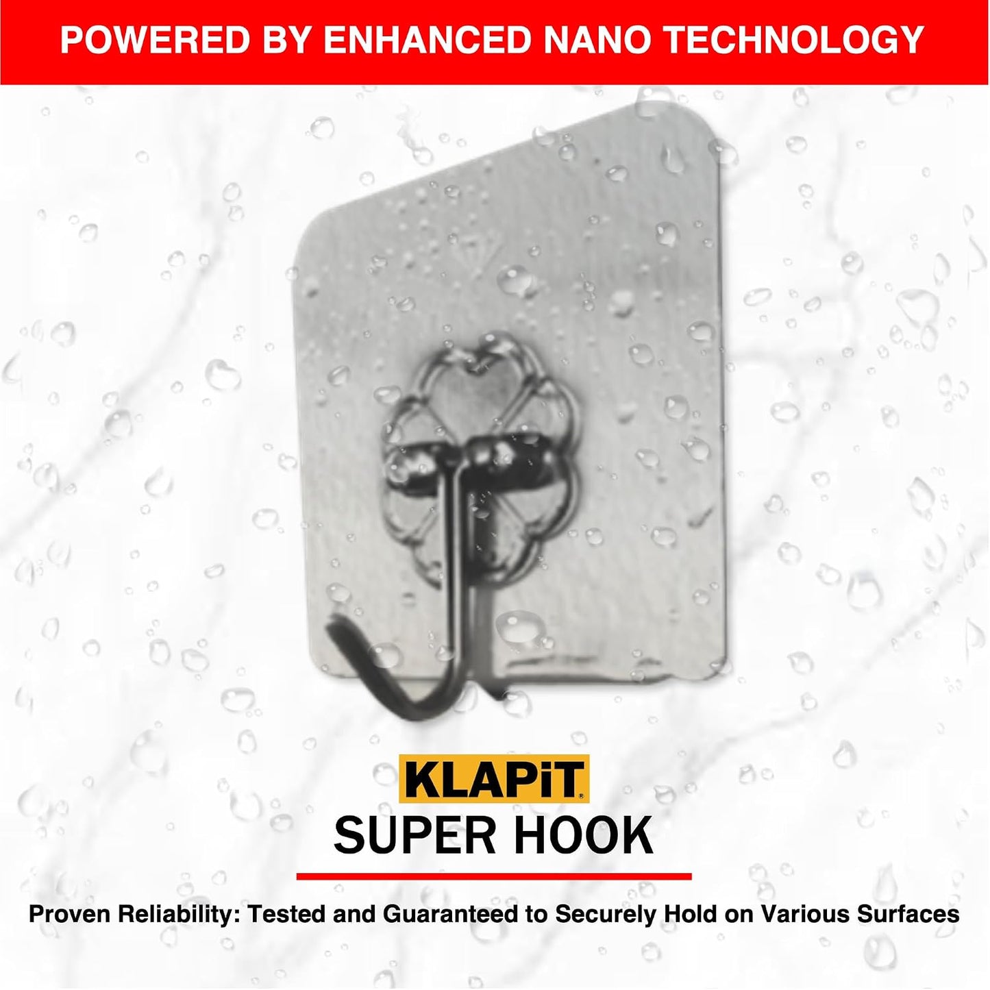KLAPiT Super Hook - Heavy-Duty Adhesive Clear Wall Hooks Made of Stainless Steel, Holds up to 11 lbs, Waterproof, No Damage, Easy Install on Tile, Wood, Stone, Glass & Metal (Clear, 8pc)