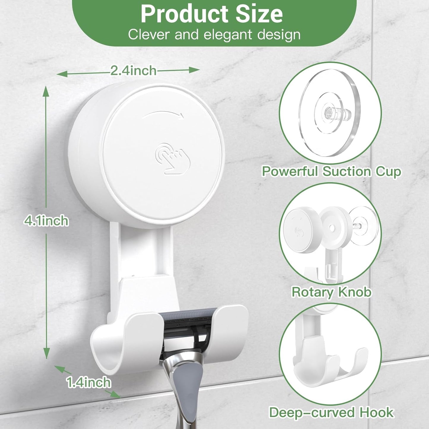 LUXEAR Heavy Duty Waterproof Shower Hooks 2 Pack - Suction Hook, No Drill Damage-Free Removable Reusable Wall Hooks for Bathroom Kitchen Towel Bathrobe Loofah Shower Hooks (Max Load 11LB/5KG)