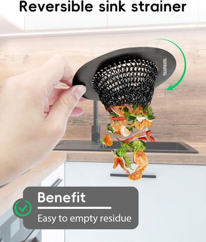 Reversible Kitchen Sink Drain Strainer Basket for Sink & Garbage Disposal | Easy Clean, Anti-Clogging, Fast Drainage, Anti-Slip, Anti-Rust, 304 Stainless Steel, Large Capacity, 4.4",Patented Chain Mesh
