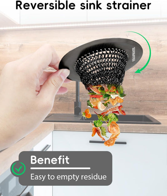 Reversible Kitchen Sink Drain Strainer Basket for Sink & Garbage Disposal | Easy Clean, Anti-Clogging, Fast Drainage, Anti-Slip, Anti-Rust, 304 Stainless Steel, Large Capacity, 4.4",Patented Chain Mesh