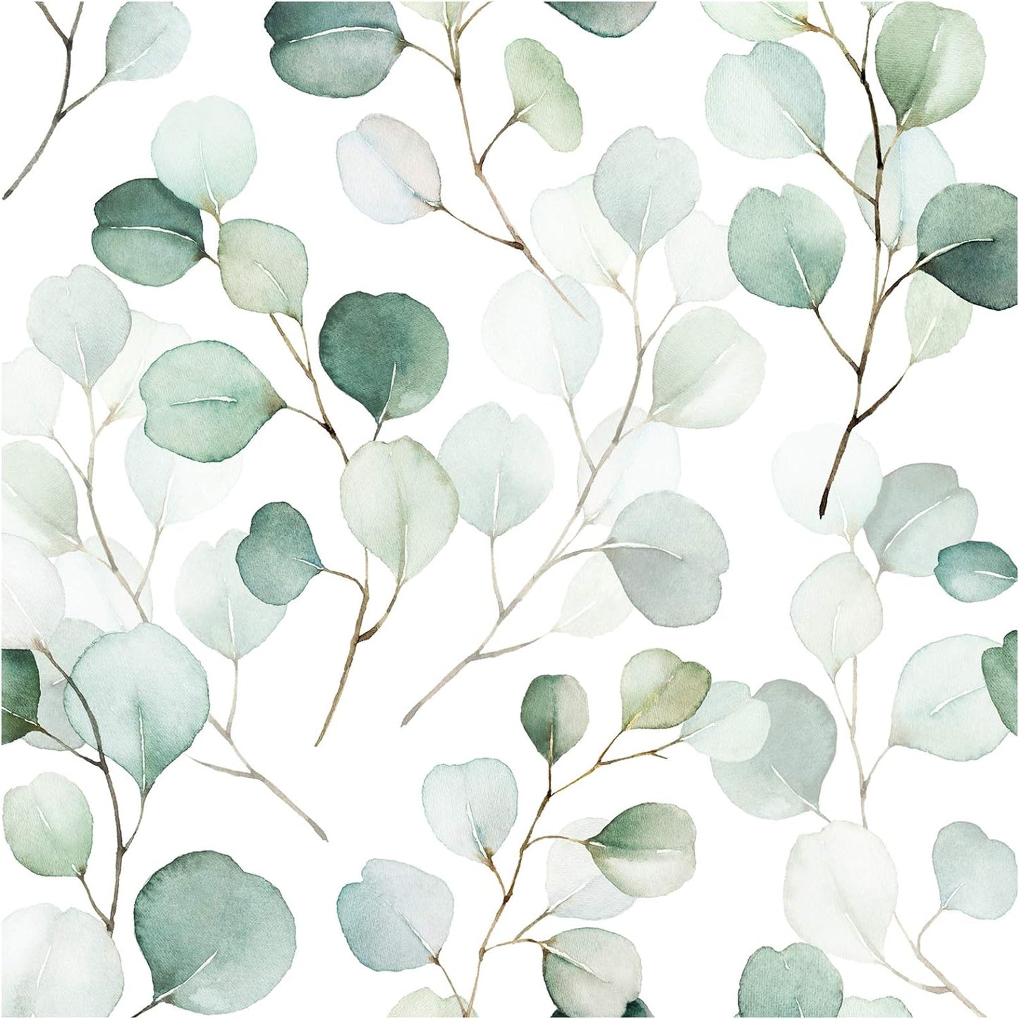 HAOKHOME Peel and Stick Wallpaper Boho Green/White Botanical Leaf Floral Wall Mural Home Nursery Decor Renter Friendly Wallpaper 17.3in x 9.8ft