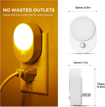L LOHAS LED Motion Sensor Night Light,[2-PACK] Night Lights Plug into Wall,Motion Sensor and Dusk to Dawn Sensor,3000K Soft White,30/60/100lm Brightness Dimmable,Nightlight for Bathroom Hallway