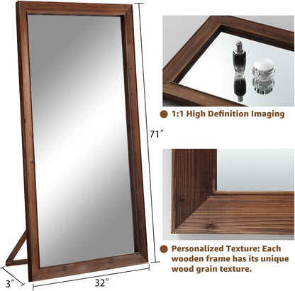 MELOMOIR Rustic Farmhouse Full Length Mirror, 64"x21" Wood Frame Floor Mirror, Free Standing Leaning Hanging Mirror, Long Mirror for Bedroom Living Room Cloakroom