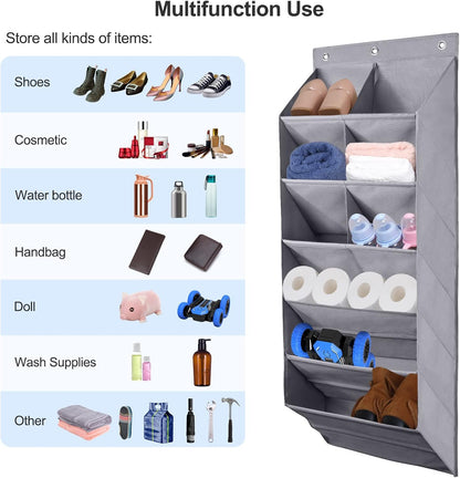 FENTEC 1 Pack Over-the-Door-Shoe-Organizers,Hanging Organizers with Large Pocket Shoe Holder Hanging Shoe Rack for Closet Shoe Organizer for Wall, Over Door Organizer with 15 Pockets Gray