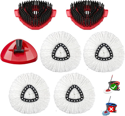 7-Pack Mop Heads Replacements Compatible with O Cedar EasyWring 1 Tank, Includes 4 Microfiber Spin Mops Replace Head, 2 Scrub Brushes, and 1 Base, Reusable and Machine Washable for Cleaning Floors
