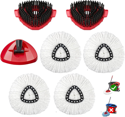 7-Pack Mop Heads Replacements Compatible with O Cedar EasyWring 1 Tank, Includes 4 Microfiber Spin Mops Replace Head, 2 Scrub Brushes, and 1 Base, Reusable and Machine Washable for Cleaning Floors