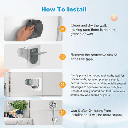 Hibbent Shower Head Holder, Strong Adhesive, Waterproof, Height Adjustable, Wall Mount, No Drilling, Matte Black