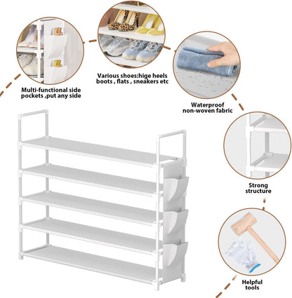 OYREL 5 Tier Shoe Organizer Rack for Closet, Entryway, Garage, Door, Space Saving, Shoe Holder Stand/Tower, Large, 20-25 Capacity