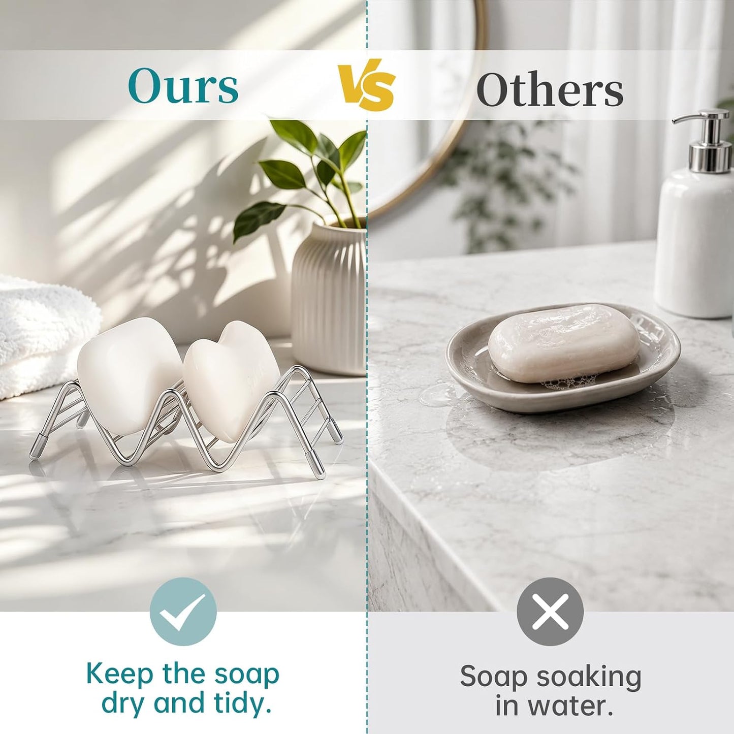 Stainless Steel Soap Dish Self Draining Bar Soap Holder, Silver | Reversible Design Fits 2-3 Bars, Rustproof, Easy to Clean, Space Saving, Non Slip, for Bathroom, Shower, Kitchen