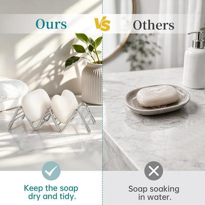Stainless Steel Soap Dish Self Draining Bar Soap Holder, Silver | Reversible Design Fits 2-3 Bars, Rustproof, Easy to Clean, Space Saving, Non Slip, for Bathroom, Shower, Kitchen