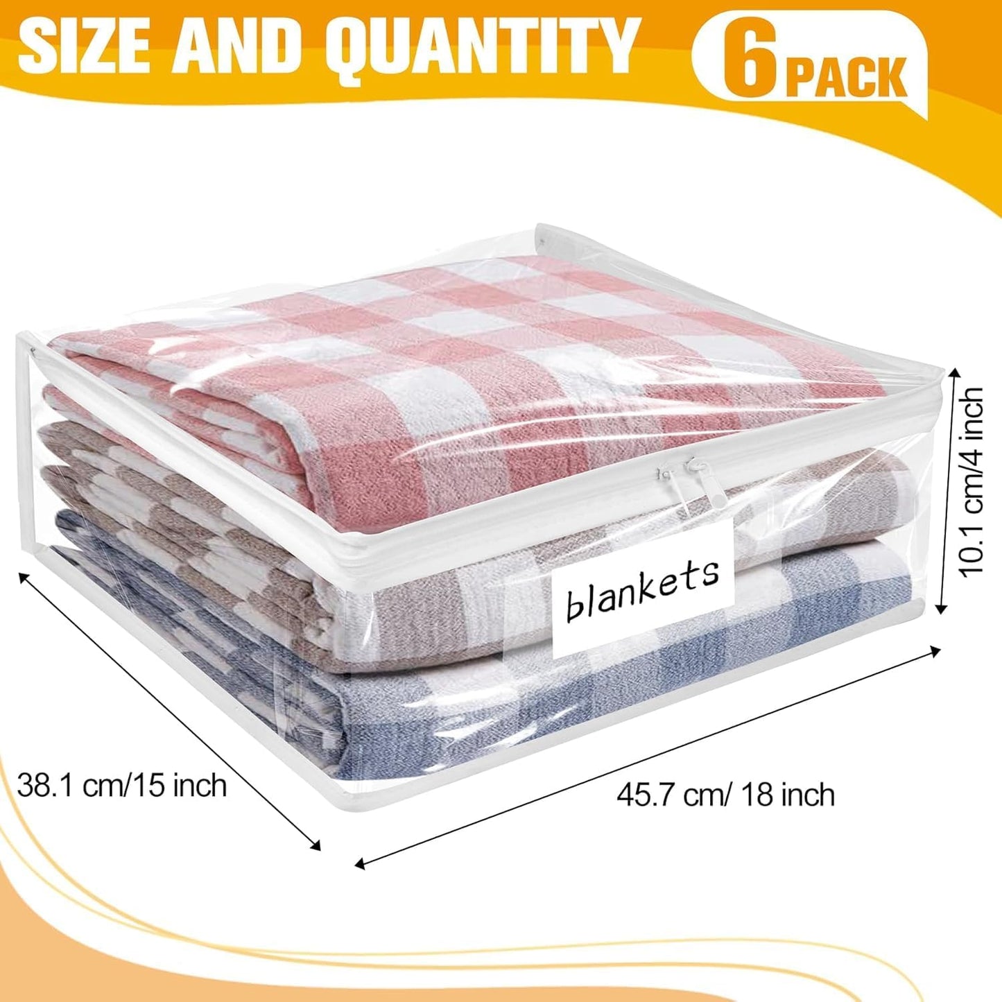 Plastic Storage Bags with Easy-Glide Zipper, Pack of 8, Durable Clear Vinyl Zippered Storage Bags for Clothes Sweaters Comforters Blankets Sheets Bedding (15.7 x 13.8 x 3.9 Inch, White)