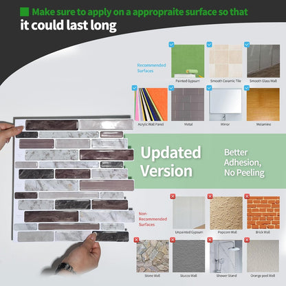 LONGKING Self-Adhesive Kitchen Backsplash, Marble Look Decorative Tiles (10 Tiles)