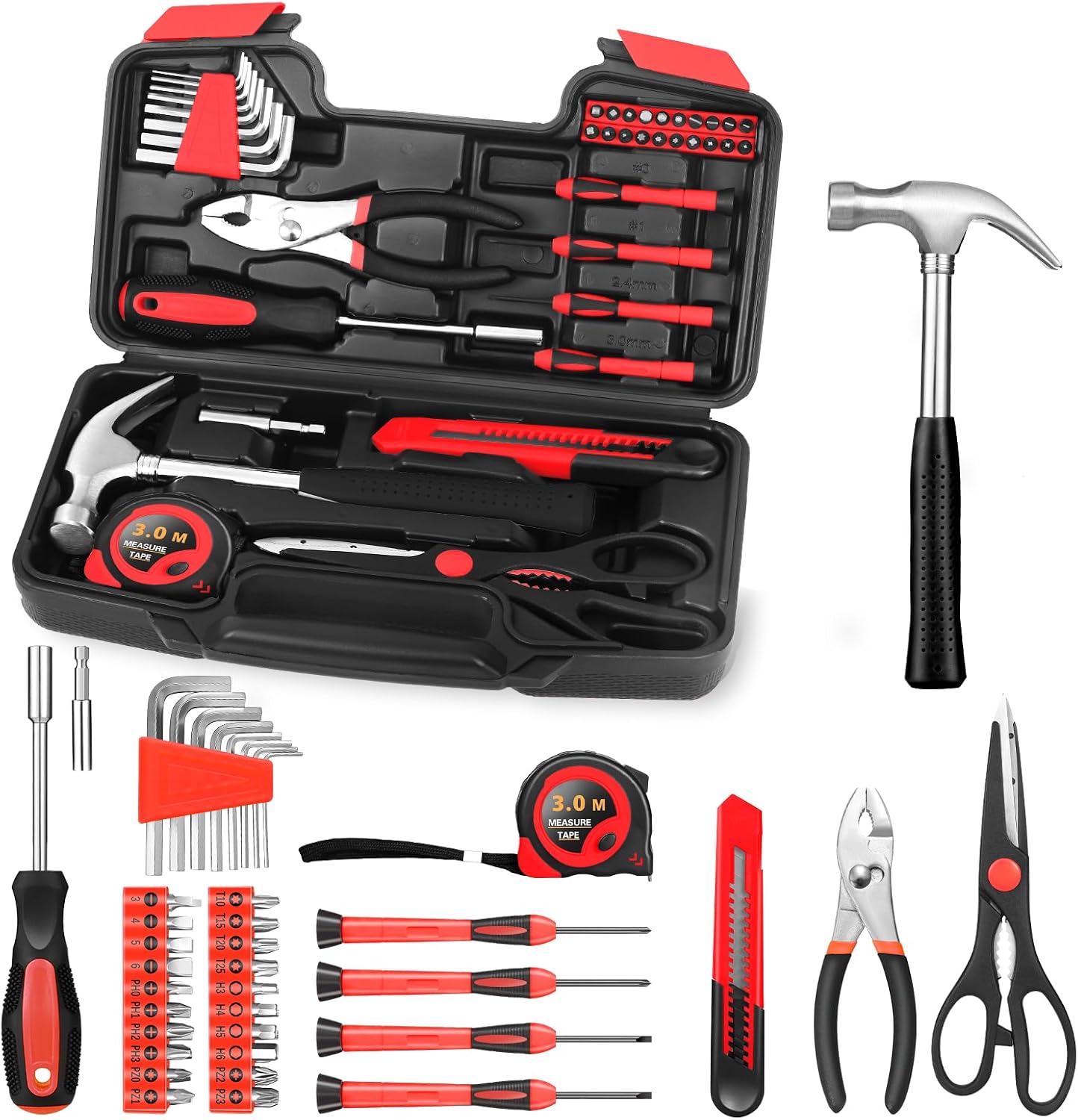 HANGYING 39-Piece Basic Household Tool Set with Toolbox Storage Case, Blue | Basic Home Tool Kit, Small Hand Tool Kit, General Home Repair, for Home Garage, Office, College Dormitory, Daily DIY Use