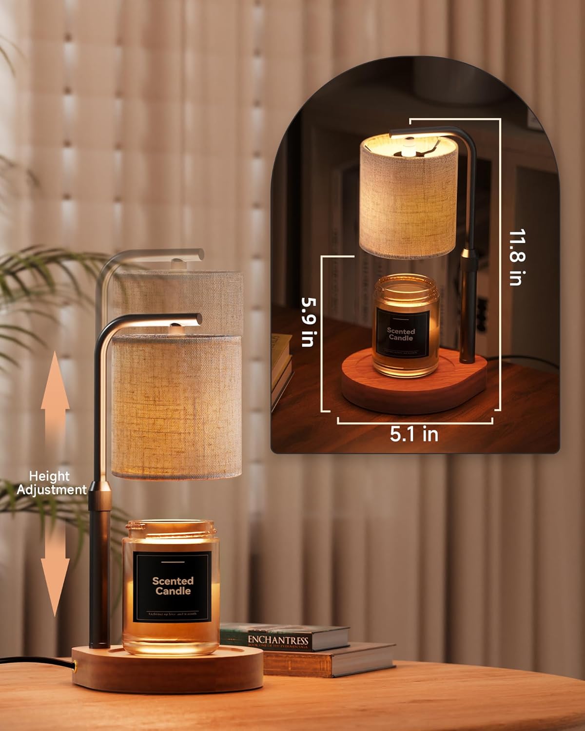 Candle Warmer Lamp with Timer & Dimmer for Yankee Candles, Adjustable Height Candle Warmer for Jar Candles, Wax Melt Lamp for Home Decor & Gifts, Black, 2 Bulbs