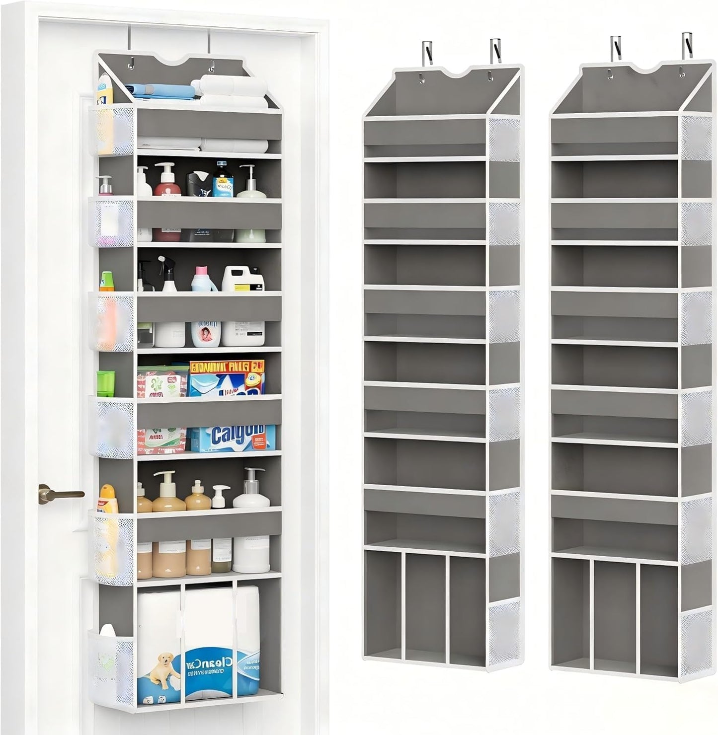 Over the Door Hanging Organizer - Closet Door Organizer and Storage with Large Pockets, Swing-Proof Behind The Door Organizer for Bathroom Nursery (Grey, 1 Pack -Extra Large 6 Tier)