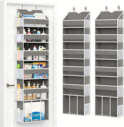 Over the Door Hanging Organizer - Closet Door Organizer and Storage with Large Pockets, Swing-Proof Behind The Door Organizer for Bathroom Nursery (Grey, 1 Pack -Extra Large 6 Tier)