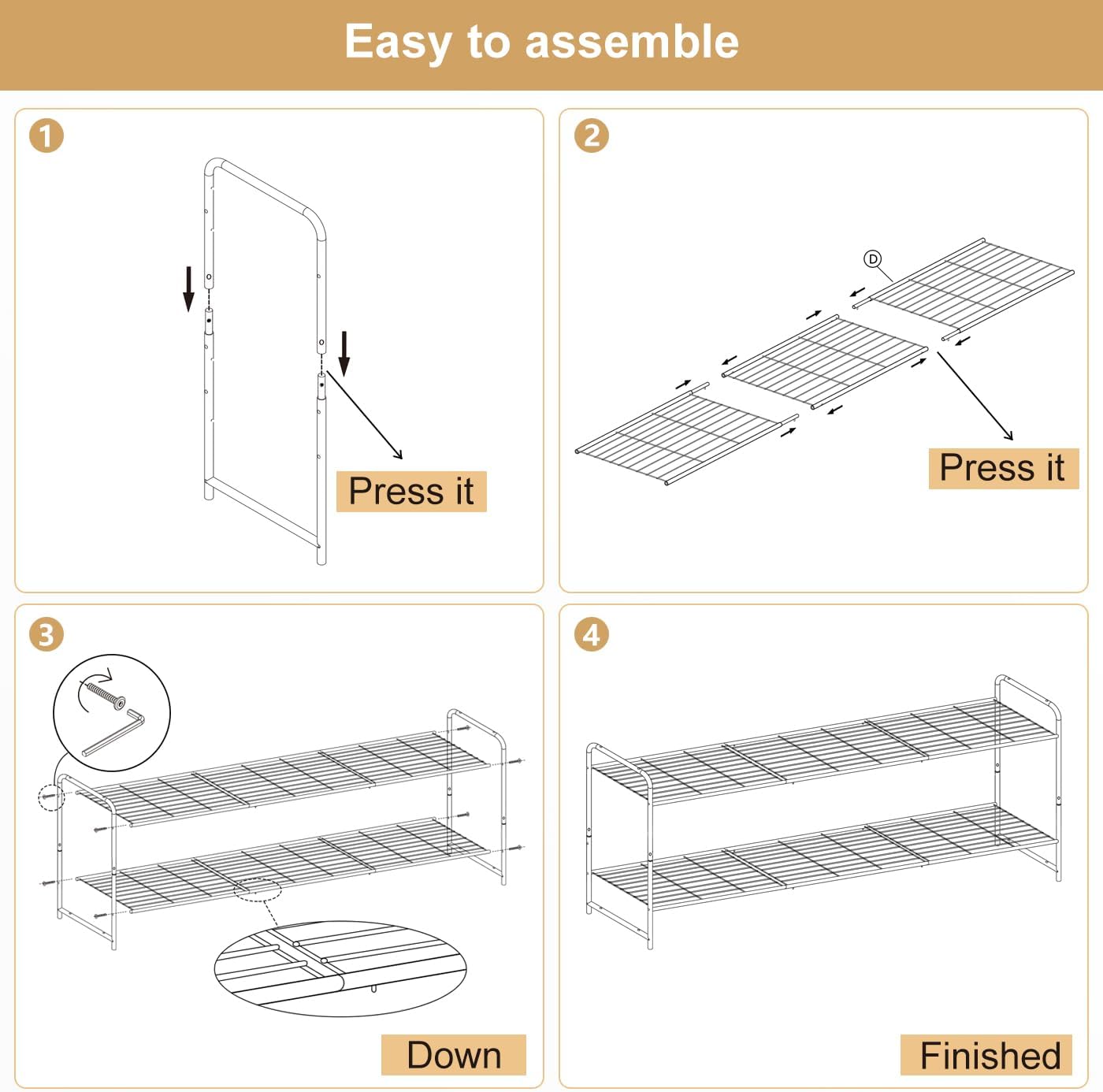 KEETDY 3-Tier Long Shoe Rack for Closet Metal Shoe Organizer for Entryway, Wide Stackable Shoe Storage Shelf with Sturdy Wire Grid for Closet Floor, Bedroom, Black