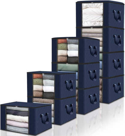 Fab totes 6 Pack Storage Bags for Clothes and Blanket, Foldable Closet Organizers and Storage with Zippers, Clear Window and Handles, Fabric Storage Bins for Sweater, Comforter, Bedding,Linen Sheets