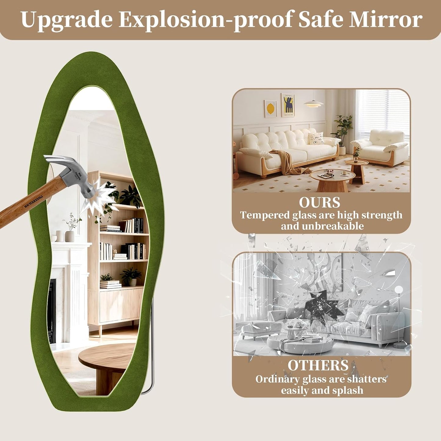 71"x32" Flannel Full Length Mirror, Arched Mirrors Full Length with Stand, Flannel Floor Mirror for Bedroom and Living Room, Full Body Mirror Hanging or Leaning, White