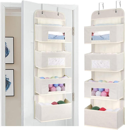 MAX Houser 4-Shelf Over The Door Hanging Organizer with 2 Metal Hooks, Gray | 4 Pocket Swing-proof Behind Door Organizers with Clear Windows for Bathroom Closet, Dorm
