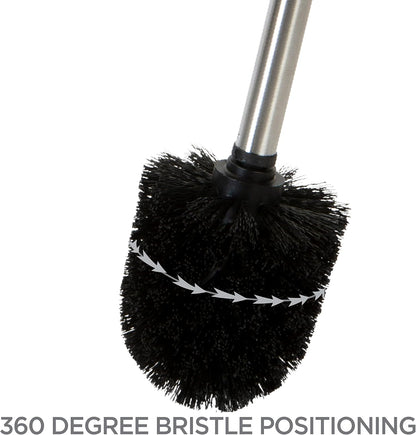 Bath Bliss Toilet Brush and Holder | Self Closing Lid | 360 Degree Brush Head | Bathroom Cleaning | Compact Size | Storage and Organization | Stainless Steel