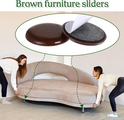 12Pcs Furniture Sliders for Carpet & Hardwood Floors, 2 Inch Furniture Movers Heavy Duty Moving Pads Self Adhesive Chair Leg Gliders for Floor Protectors(Coffee)