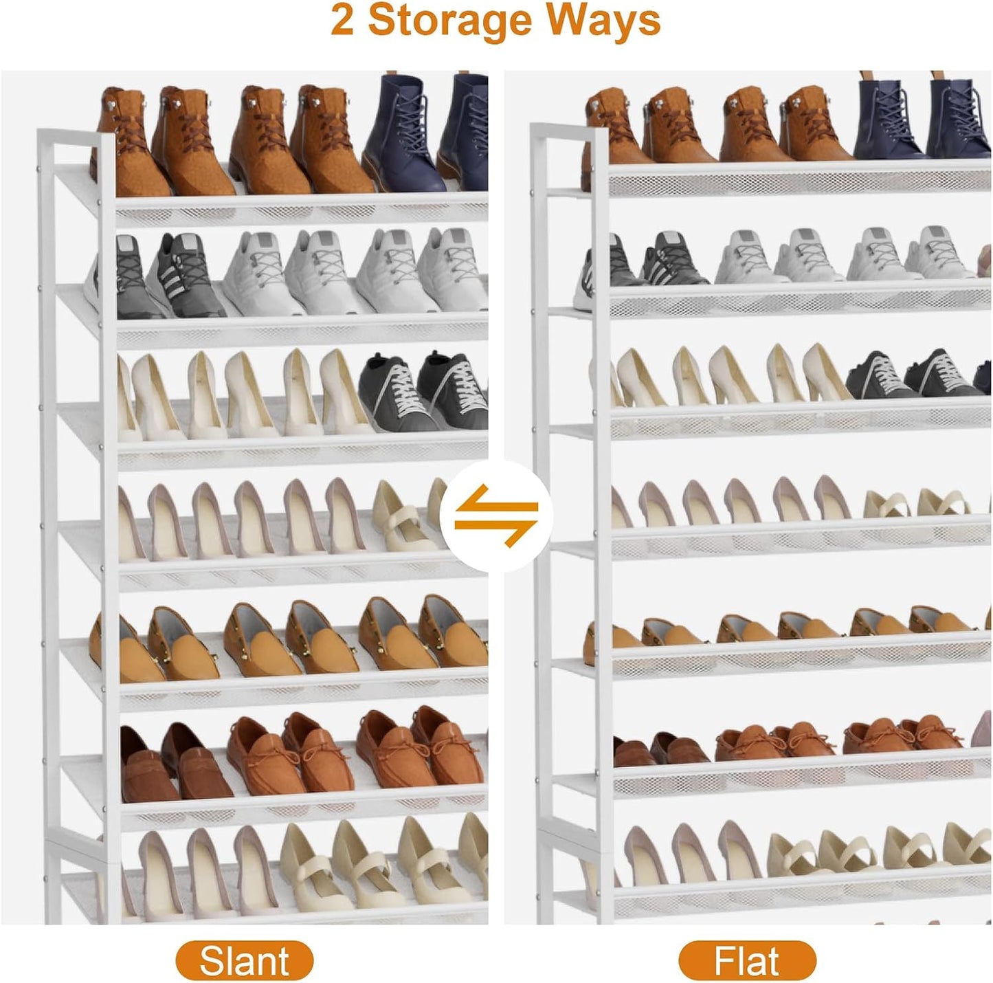 Large Shoe Rack 8 Tier Shoe Organizer, Heavy Duty Metal 4-Tier Stackable Shoe Storage Vertical Shoe Rack for Closet Front Door Entrance, Up to 50 Pairs, 44.8" W x 11.4" D x 56.7" H, Black