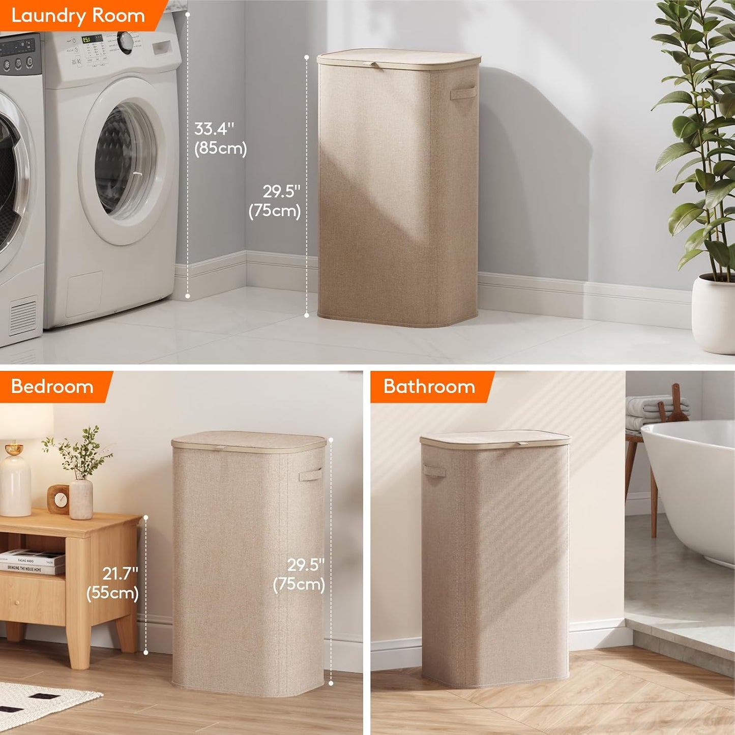 Lifewit 165L Large Laundry Basket with Lid, Laundry Hamper with Plastic Handles and Removable Bag, Foldable Tall Dirty Clothes Hampers for Laundry for Laundry Room, Bedroom, Bathroom, Dorm, Beige